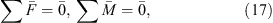 $$ \sum \bar{F}=\bar{0},\enspace \sum \bar{M}=\bar{0}, $$