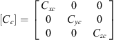 $ \left[{C}_c\right]=\left[\begin{array}{lll}{C}_{{xc}}& 0& 0\\ 0& {C}_{{yc}}& 0\\ 0& 0& {C}_{{zc}}\end{array}\right]$