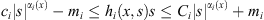 $ {c}_i{\left|s\right|}^{{\alpha }_i(x)}-{m}_i\le {h}_i(x,s)s\le {C}_i{\left|s\right|}^{{\alpha }_i(x)}+{m}_i$