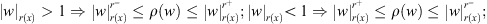 $ {\enspace \left|w\right|}_{r(x)}>1\Rightarrow {\left|w\right|}_{r(x)}^{{r}^{-}}\le \rho (w)\le {\left|w\right|}_{r(x)}^{{r}^{+}};{\left|w\right|}_{r(x)}<1\Rightarrow {\left|w\right|}_{r(x)}^{{r}^{+}}\le \rho (w)\le {\left|w\right|}_{r(x)}^{{r}^{-}};$