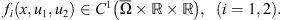 $ {f}_i\left(x,{u}_1,{u}_2\right)\in {C}^1\left(\overline{\mathrm{\Omega }}\times \mathbb{R}\times \mathbb{R}\right),\hspace{0.5em}\left(i=\mathrm{1,2}\right).$